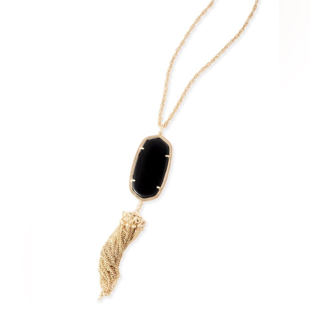 💎 KENDRA SCOTT Rayne Tassel Black and Gold long necklace